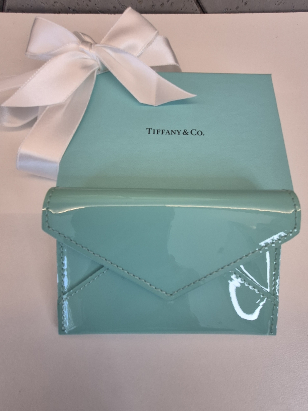 NEW In Box Tiffany & Co. Patent Leather Envelope Card Case - Tiffany Blue